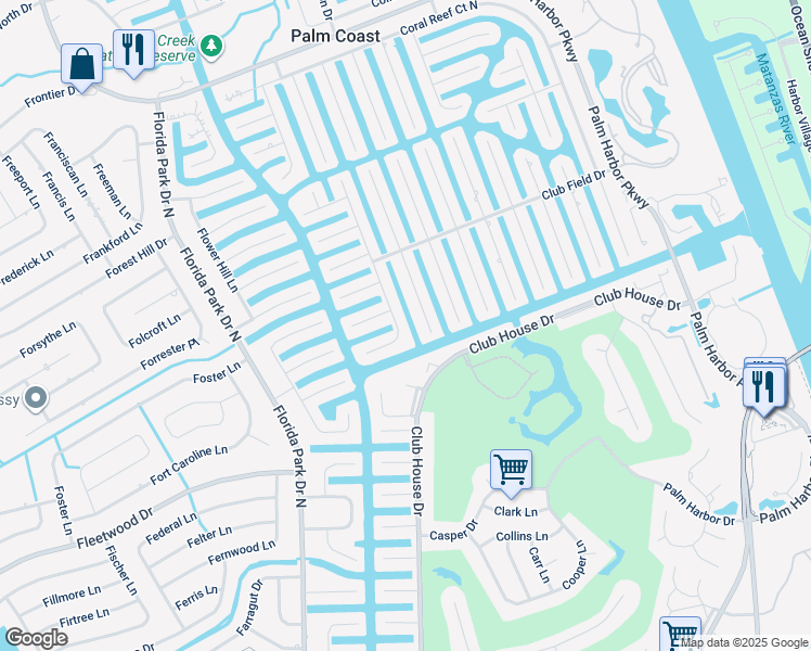 map of restaurants, bars, coffee shops, grocery stores, and more near 54 Christopher Court in Palm Coast