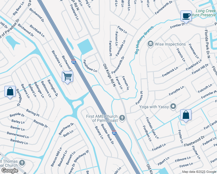 map of restaurants, bars, coffee shops, grocery stores, and more near 3 Fanshawe Lane in Palm Coast