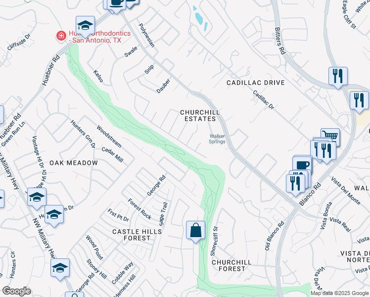 map of restaurants, bars, coffee shops, grocery stores, and more near 2011 Preakness Lane in San Antonio