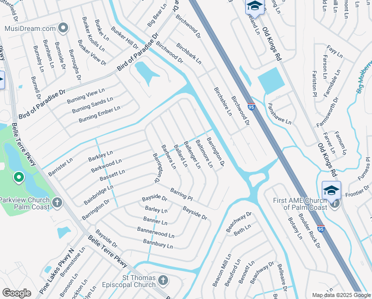 map of restaurants, bars, coffee shops, grocery stores, and more near 28 Ballenger Lane in Palm Coast