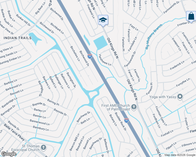 map of restaurants, bars, coffee shops, grocery stores, and more near 25 Birchview Place in Palm Coast