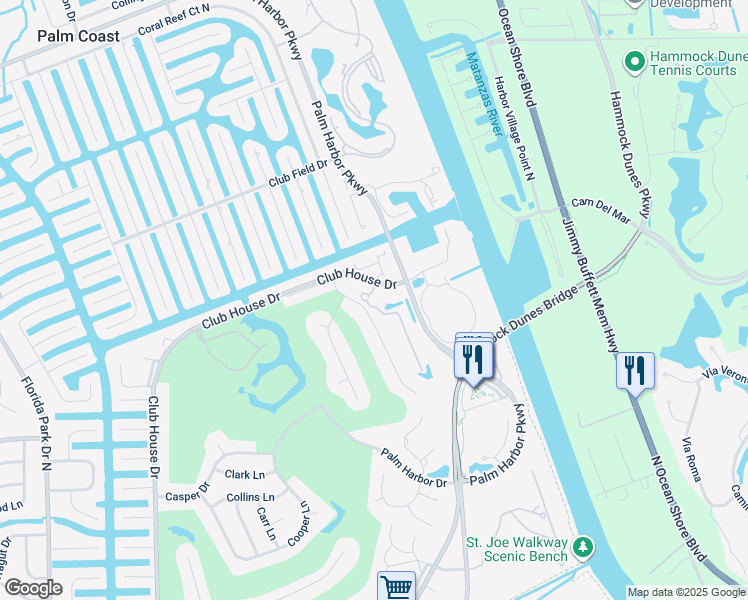 map of restaurants, bars, coffee shops, grocery stores, and more near Misty Harbor Trace in Palm Coast