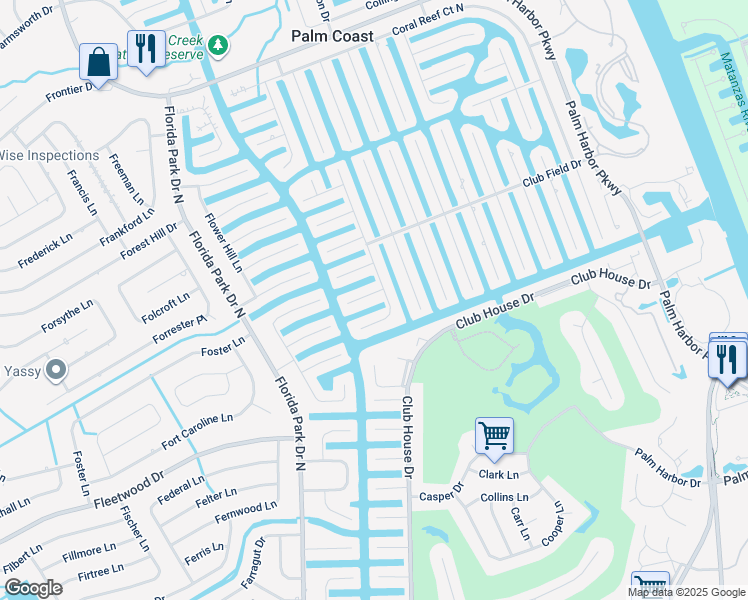 map of restaurants, bars, coffee shops, grocery stores, and more near 54 Christopher Court in Palm Coast