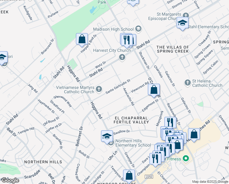map of restaurants, bars, coffee shops, grocery stores, and more near 4858 Viewcrest Road in San Antonio