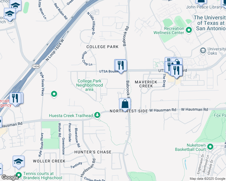map of restaurants, bars, coffee shops, grocery stores, and more near 13903 Babcock Road in San Antonio