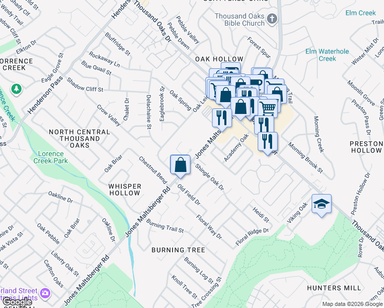 map of restaurants, bars, coffee shops, grocery stores, and more near 15226 Rompel Trail Drive in San Antonio