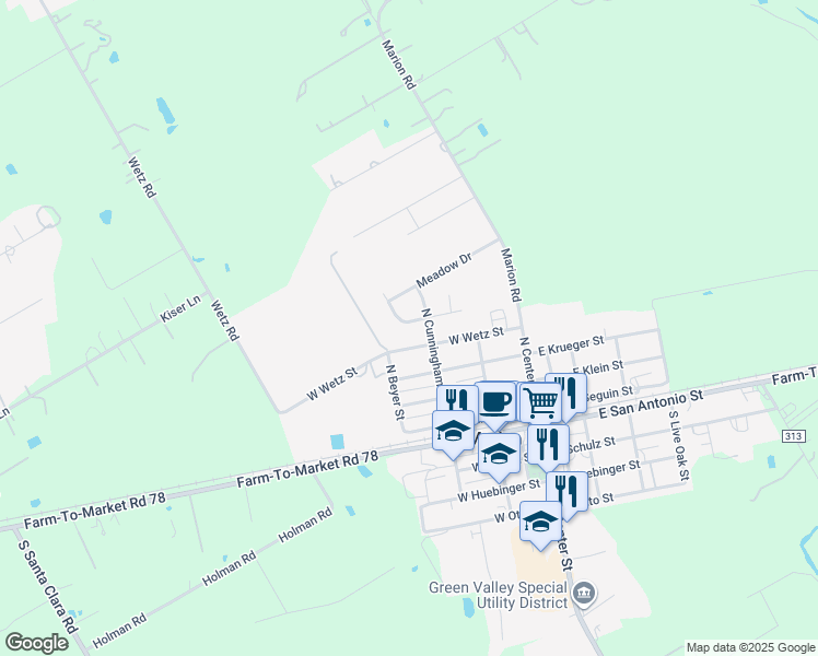 map of restaurants, bars, coffee shops, grocery stores, and more near 305 West Wetz Street in Marion