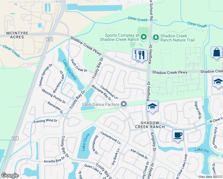 map of restaurants, bars, coffee shops, grocery stores, and more near 2032 Shore Breeze Drive in Pearland
