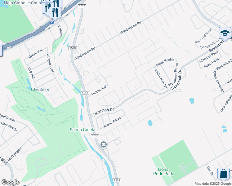 map of restaurants, bars, coffee shops, grocery stores, and more near 3636 Cherokee Winds in Selma