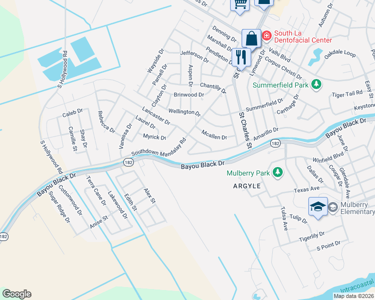 map of restaurants, bars, coffee shops, grocery stores, and more near 1 Clairmont Ln in Houma