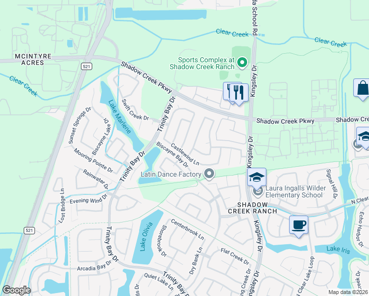 map of restaurants, bars, coffee shops, grocery stores, and more near 2029 Creek Run Drive in Pearland