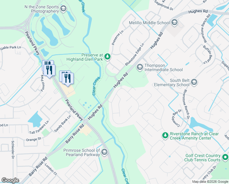 map of restaurants, bars, coffee shops, grocery stores, and more near 2890 Mystic Ridge Court in Houston