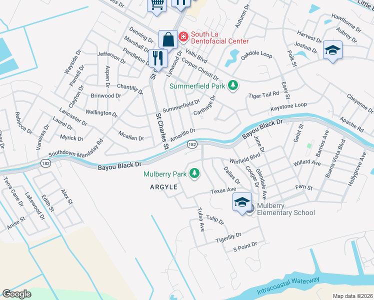 map of restaurants, bars, coffee shops, grocery stores, and more near 1908 Laredo Drive in Houma