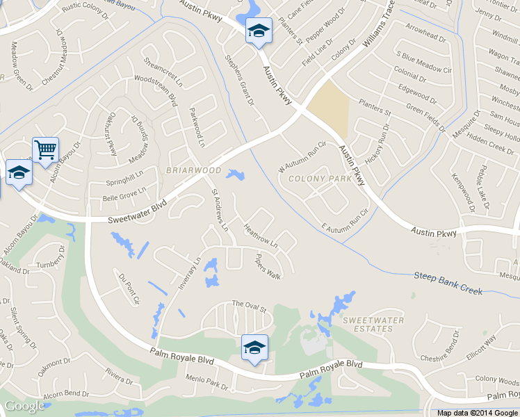 map of restaurants, bars, coffee shops, grocery stores, and more near 24 Scotsmoor Ct in Sugar Land
