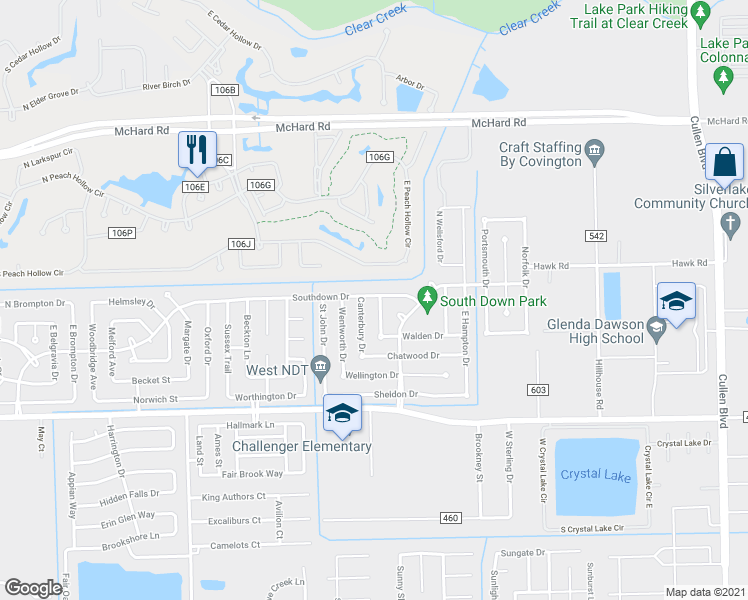 map of restaurants, bars, coffee shops, grocery stores, and more near 1002 Abbott Drive in Pearland