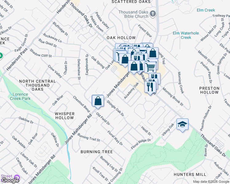 map of restaurants, bars, coffee shops, grocery stores, and more near 14707 Boltmore Pass in San Antonio