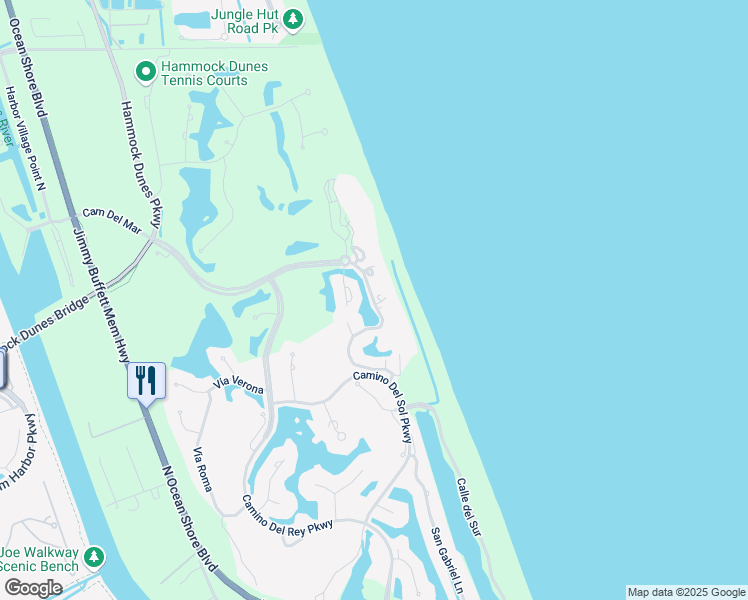 map of restaurants, bars, coffee shops, grocery stores, and more near 15 Avenue De La Mer in Flagler Beach