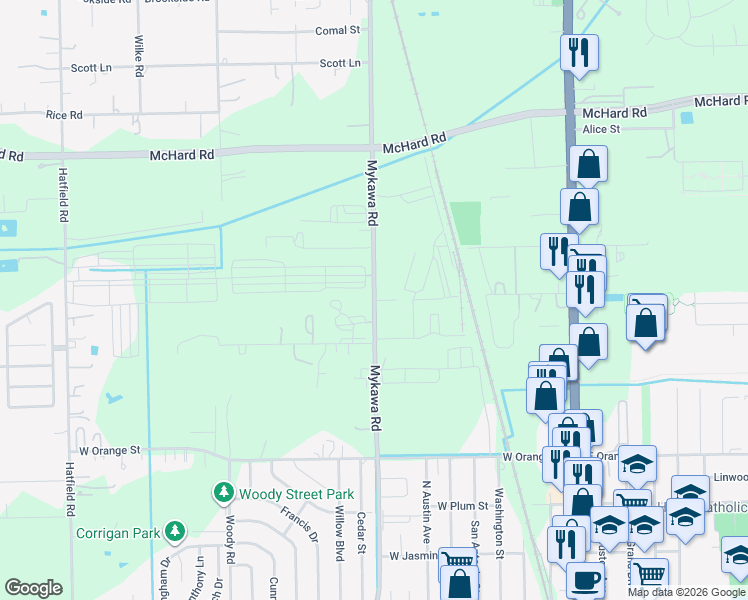 map of restaurants, bars, coffee shops, grocery stores, and more near 4701 Shank Road in Pearland