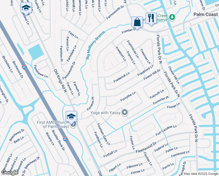 map of restaurants, bars, coffee shops, grocery stores, and more near 59 Frederick Lane in Palm Coast