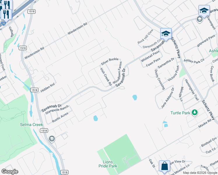 map of restaurants, bars, coffee shops, grocery stores, and more near 3516 Sunglade Ranch in Schertz