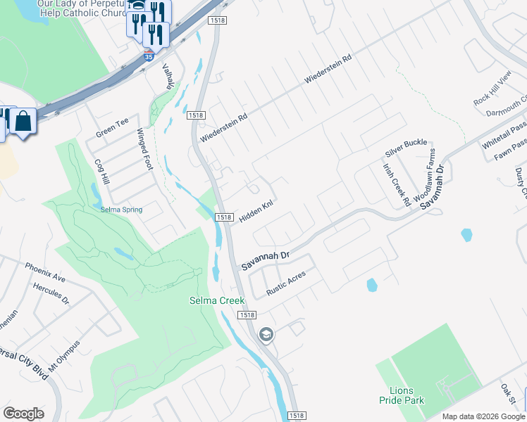 map of restaurants, bars, coffee shops, grocery stores, and more near 170 Hidden Knoll in Selma