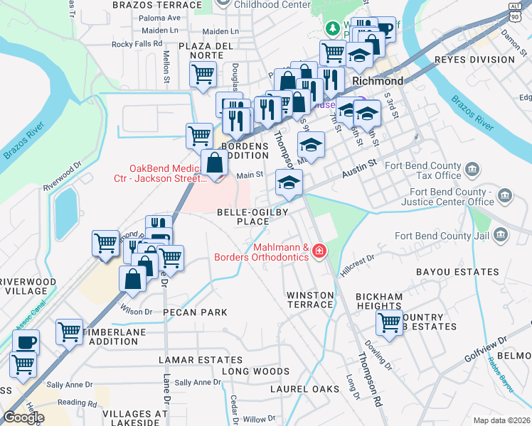 map of restaurants, bars, coffee shops, grocery stores, and more near 1311 Austin Street in Richmond