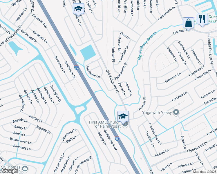 map of restaurants, bars, coffee shops, grocery stores, and more near 10 Fanshawe Lane in Palm Coast