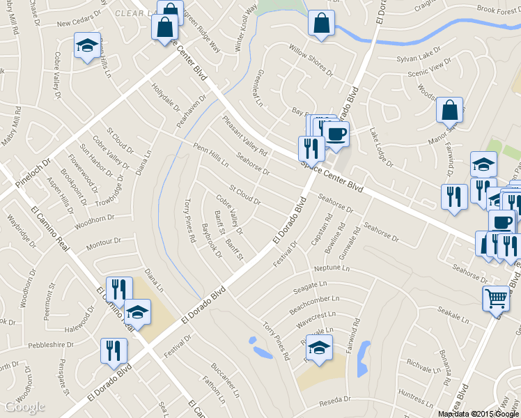 map of restaurants, bars, coffee shops, grocery stores, and more near 15506 Saint Cloud Drive in Houston