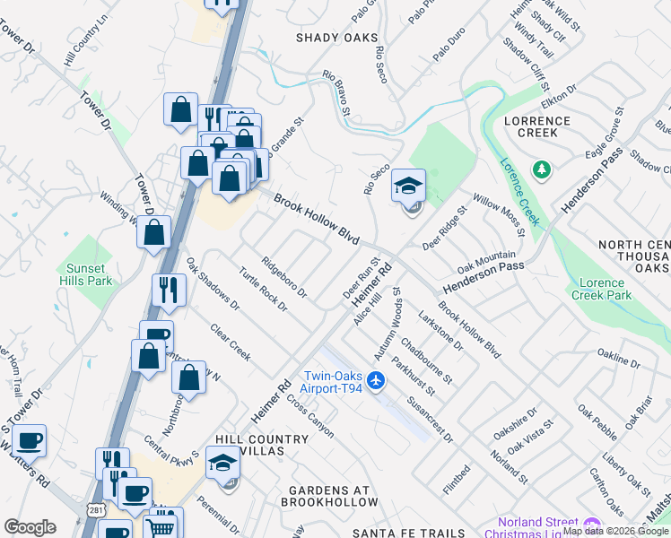 map of restaurants, bars, coffee shops, grocery stores, and more near 1735 Brandenburg Drive in San Antonio