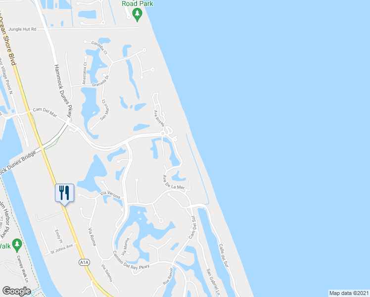 map of restaurants, bars, coffee shops, grocery stores, and more near 15 Avenue De La Mer in Palm Coast