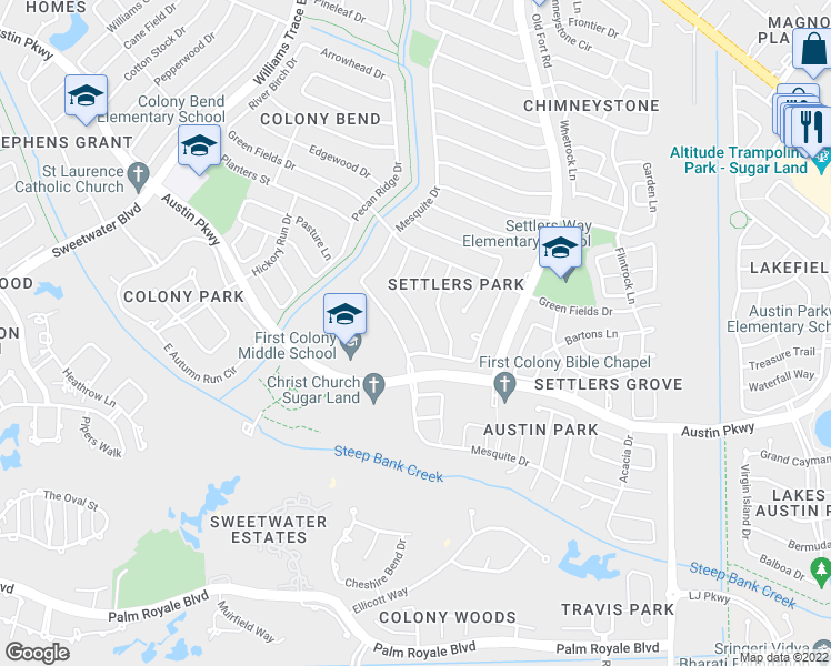 map of restaurants, bars, coffee shops, grocery stores, and more near 3318 Kempwood Drive in Sugar Land