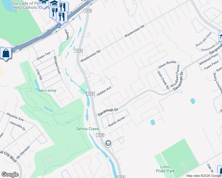 map of restaurants, bars, coffee shops, grocery stores, and more near 170 Hidden Knoll in Selma