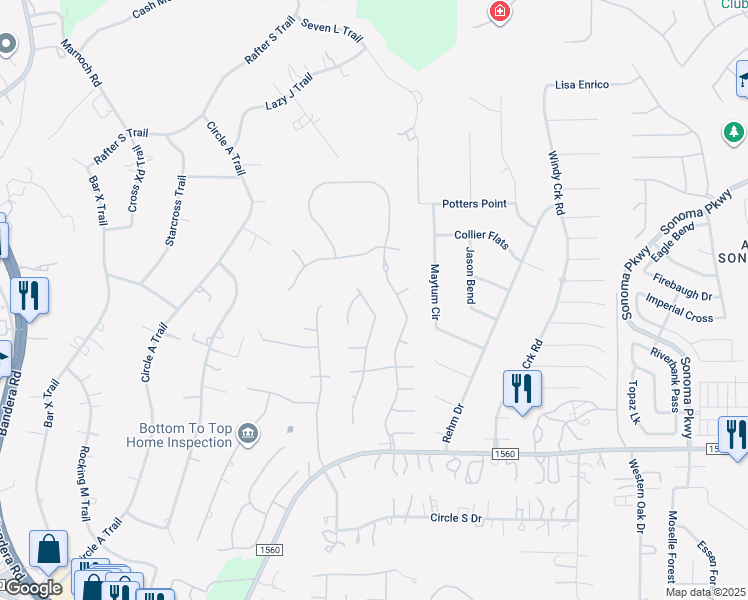 map of restaurants, bars, coffee shops, grocery stores, and more near 13914 French Oaks in Helotes