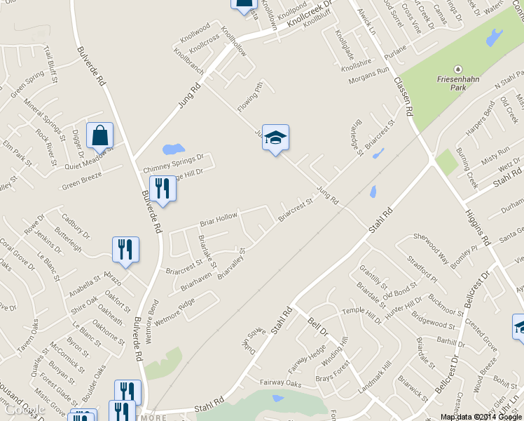 map of restaurants, bars, coffee shops, grocery stores, and more near 4026 Briar Hollow in San Antonio