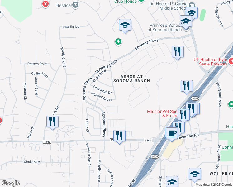 map of restaurants, bars, coffee shops, grocery stores, and more near 13928 Auberry Drive in Helotes