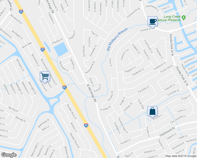 map of restaurants, bars, coffee shops, grocery stores, and more near 26 Farnum Ln in Palm Coast