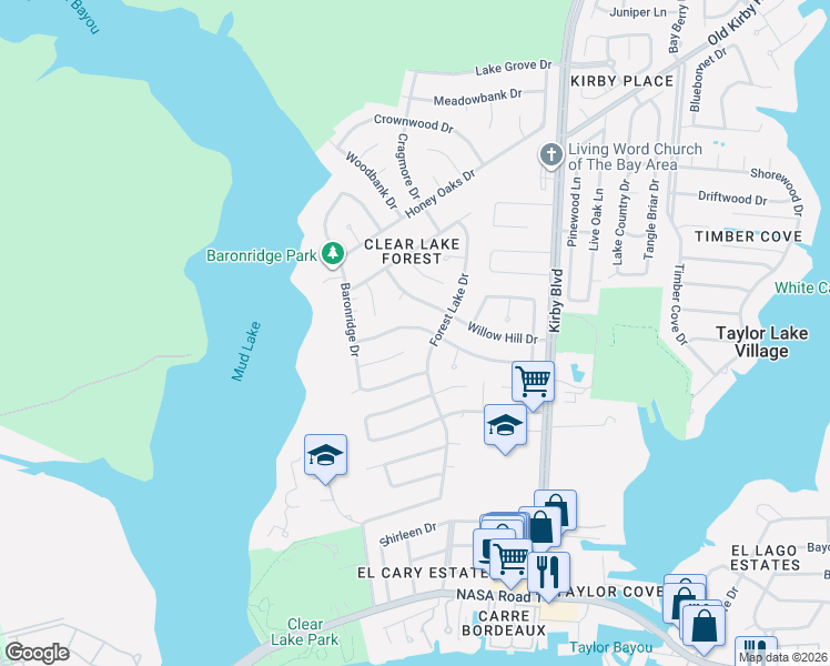 map of restaurants, bars, coffee shops, grocery stores, and more near 4106 Long Grove Drive in Seabrook
