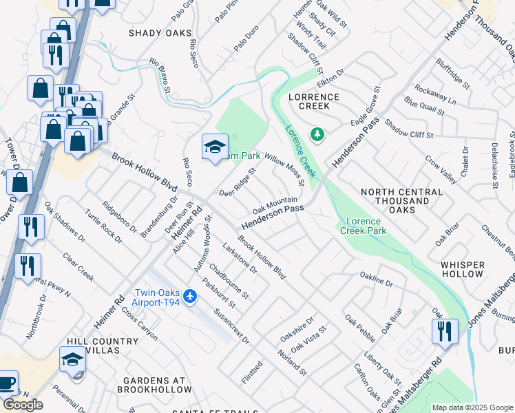 map of restaurants, bars, coffee shops, grocery stores, and more near 14702 Turkey Ridge in San Antonio