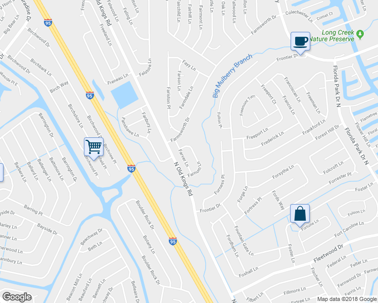 map of restaurants, bars, coffee shops, grocery stores, and more near 29 Farnum Lane in Palm Coast