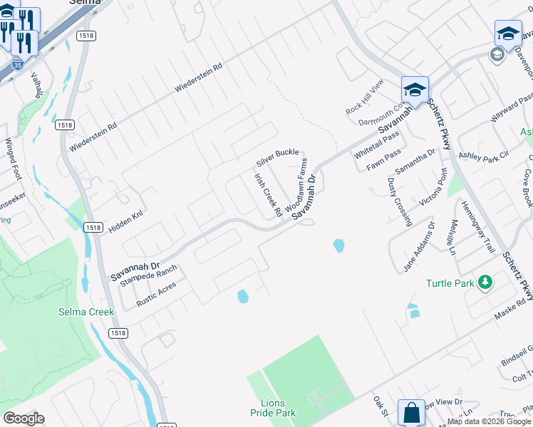 map of restaurants, bars, coffee shops, grocery stores, and more near 3516 Sunglade Ranch in Schertz