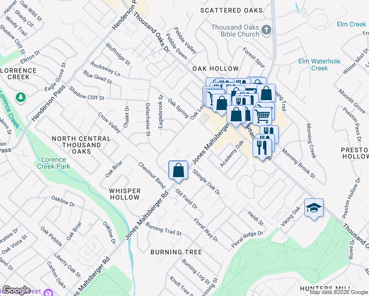 map of restaurants, bars, coffee shops, grocery stores, and more near 15318 Rompel Oak in San Antonio
