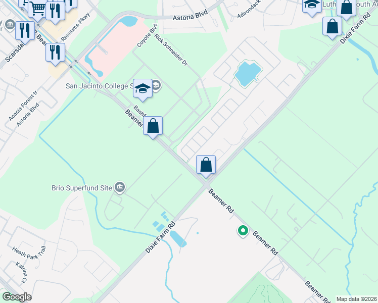 map of restaurants, bars, coffee shops, grocery stores, and more near 12430 Oriole Lake Way in Houston