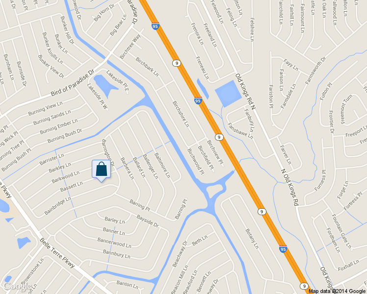 map of restaurants, bars, coffee shops, grocery stores, and more near 97 Birchwood Drive in Palm Coast