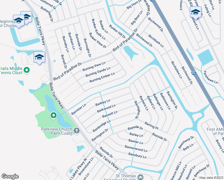 map of restaurants, bars, coffee shops, grocery stores, and more near 55 Barrister Lane in Palm Coast