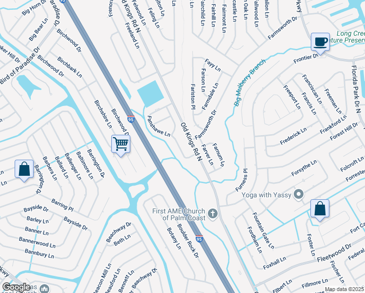 map of restaurants, bars, coffee shops, grocery stores, and more near 10 Fanshawe Lane in Palm Coast