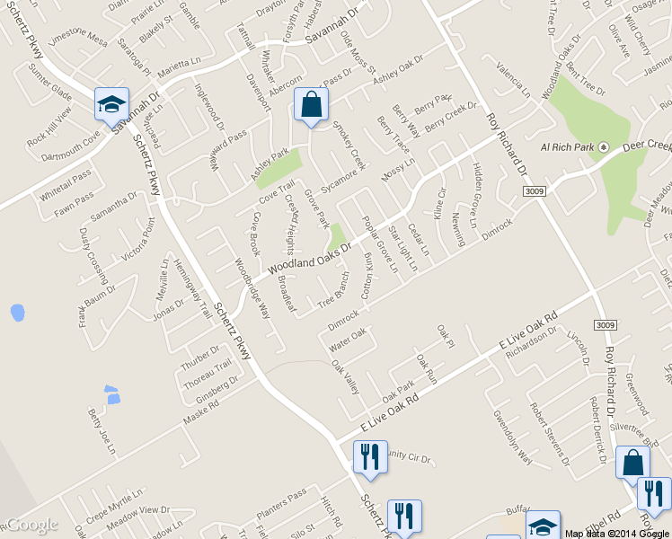 map of restaurants, bars, coffee shops, grocery stores, and more near 2427 Cove Hill in Schertz
