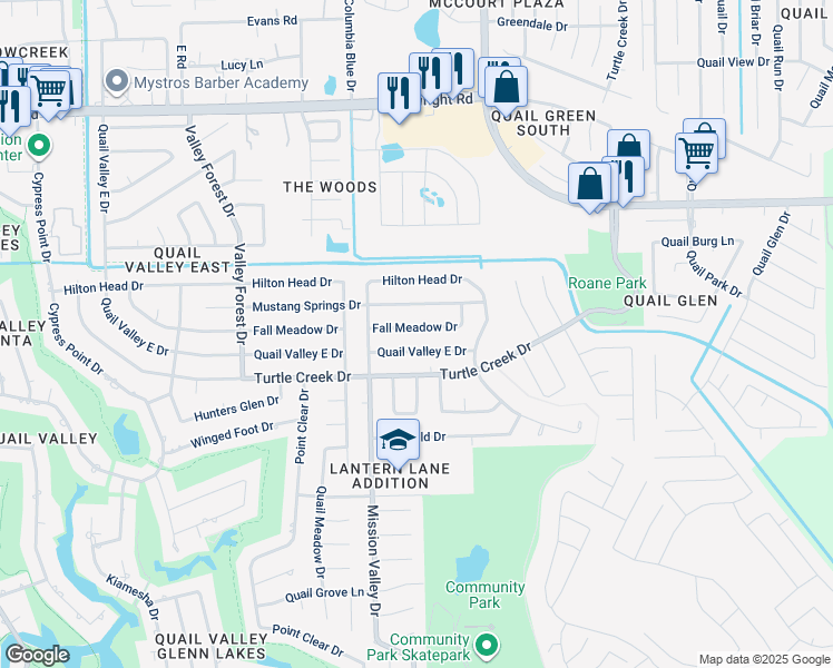 map of restaurants, bars, coffee shops, grocery stores, and more near 1903 Fall Meadow Drive in Missouri City