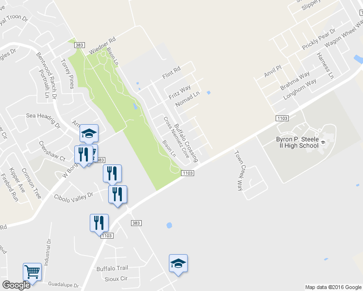 map of restaurants, bars, coffee shops, grocery stores, and more near 161 Niemietz Cove in Cibolo