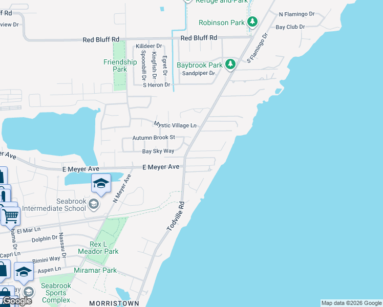 map of restaurants, bars, coffee shops, grocery stores, and more near 3514 Todville Road in Seabrook