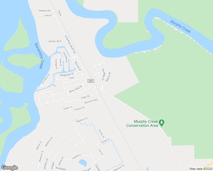 map of restaurants, bars, coffee shops, grocery stores, and more near 104 Bayou Drive in Satsuma